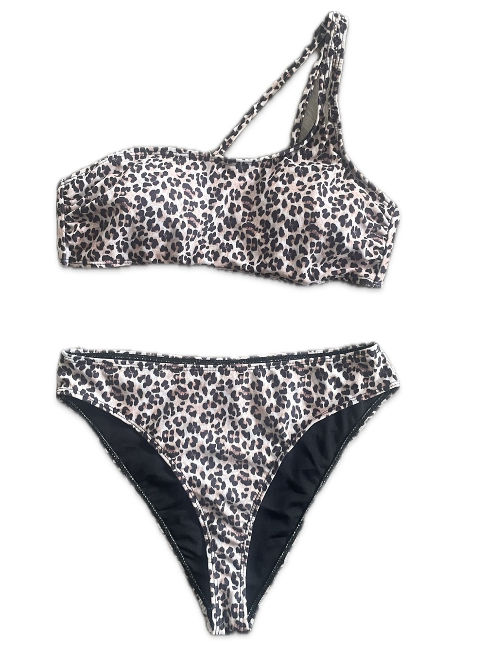 Refuge Leopard Print Two-Piece Swim Set Brazilian High Waist One Shoulder